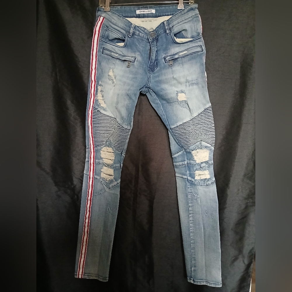 Embellish NYC Distressed Biker Denim Jeans.